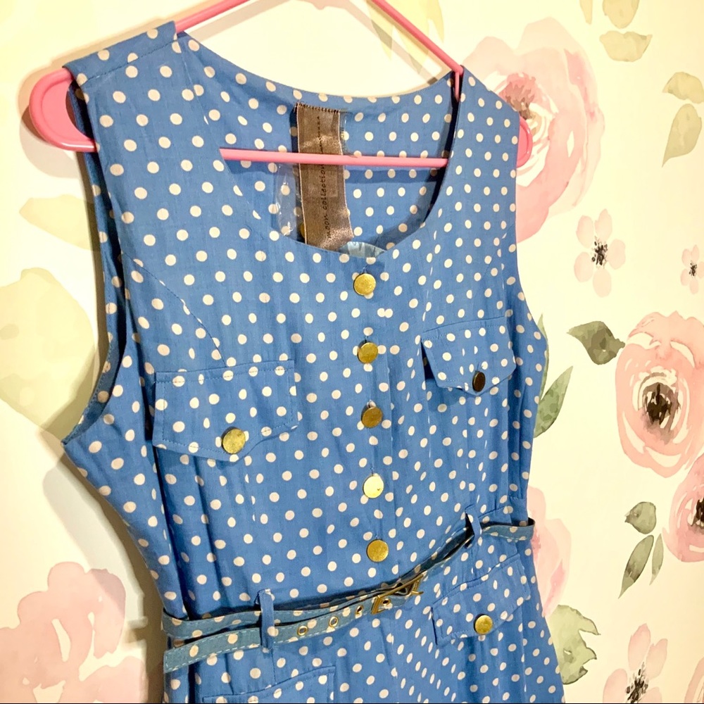 ModCloth Blue Romper Playsuit White Polka Dots L - Picture 3 of 6